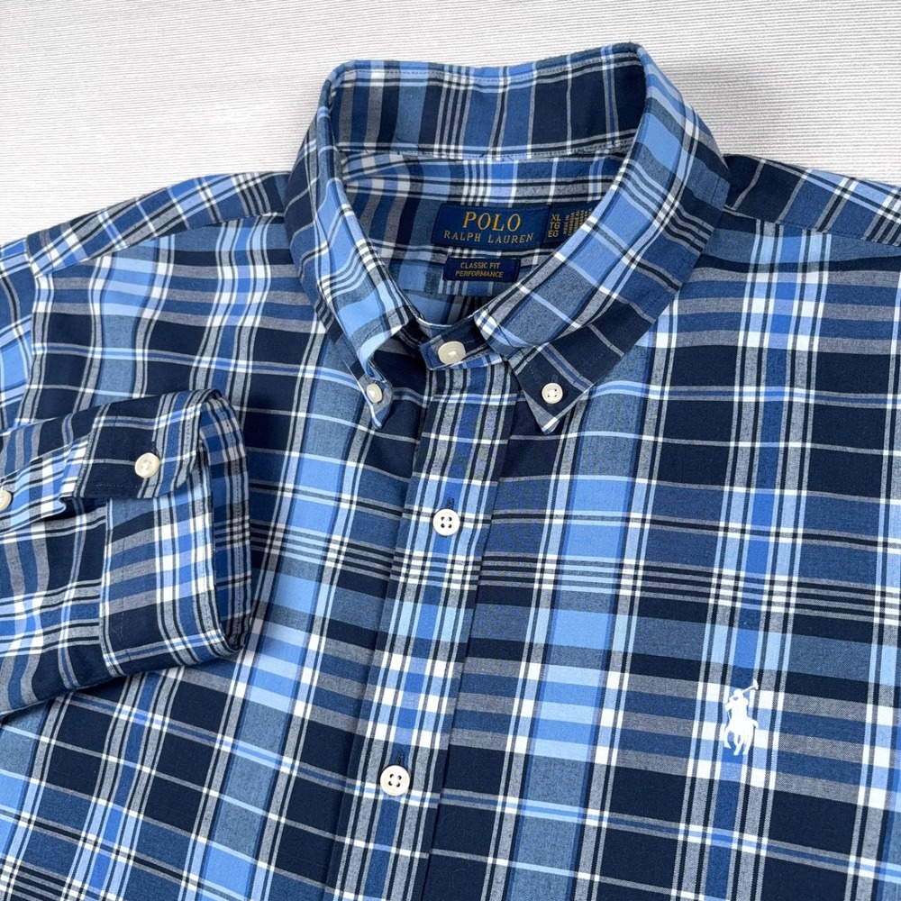 Polo Ralph Lauren Classic Fit Performance Shirt Mens XL Blue Poly Cotton Stretch